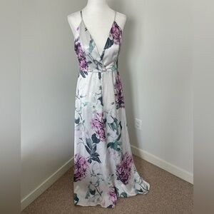 Luxxel White with Purple & White Floral Maxi Dress - Size Medium